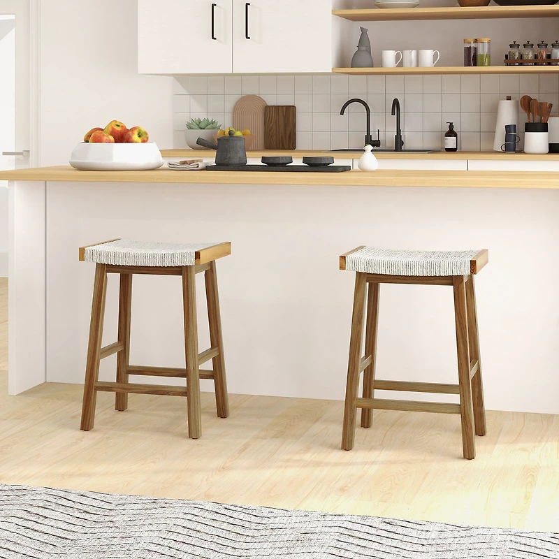 Set of 2 25.5" Dining Bar Stool, Seaweed Woven Seat