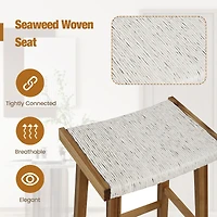 Set of 2 25.5" Dining Bar Stool, Seaweed Woven Seat