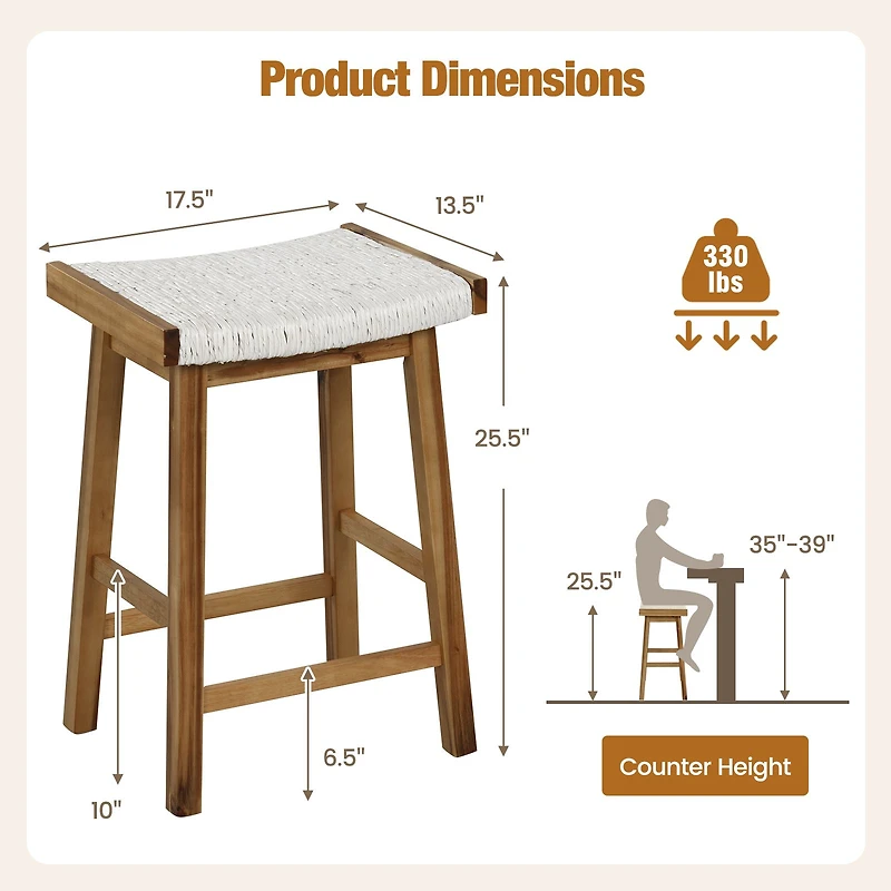 Set of 2 25.5" Dining Bar Stool, Seaweed Woven Seat