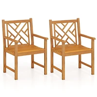Set of 2 Outdoor Dining Chairs Acacia Wood, Cross-Pattern Backrest