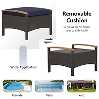 Set of 2 Fade-Resistant Wicker Patio Ottoman - Navy
