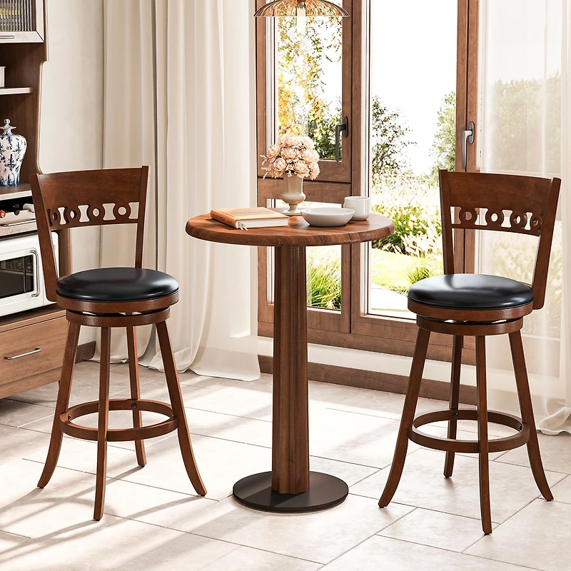 Set of 2 Swivel Bar Stools, Rubber Wood Frame - 30.5"