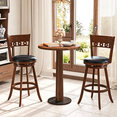 Set of 2 Swivel Bar Stools, Rubber Wood Frame - 30.5"
