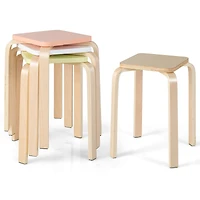 Set of 4 Colorful Square Stools, Anti-slip Felt Mats