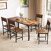Set of 4 Dining Chairs, Metal Legs and Slanted Back - Rustic Brown