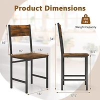 Set of 4 Dining Chairs, Metal Legs and Slanted Back - Rustic Brown