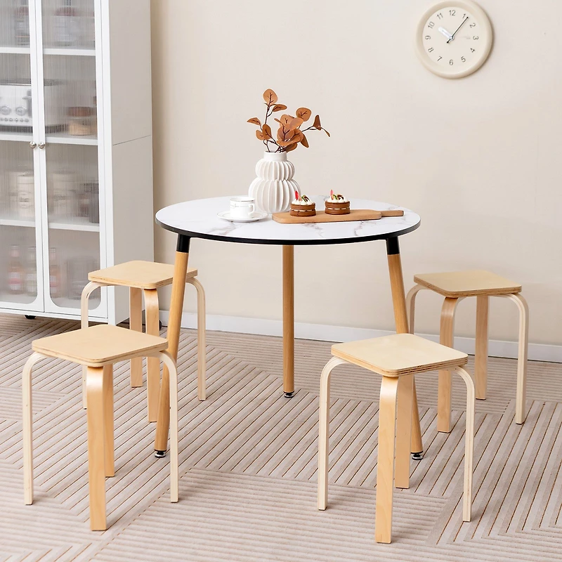 Set of 4 Colorful Square Stools, Anti-slip Felt Mats