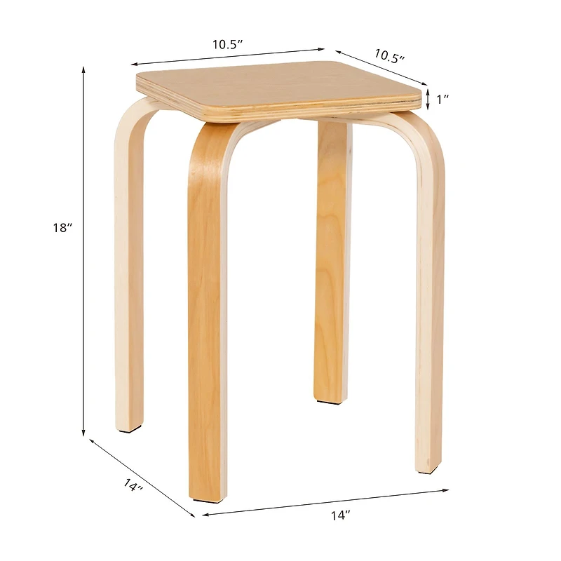 Set of 4 Colorful Square Stools, Anti-slip Felt Mats