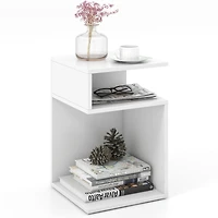 S-Shaped Side Table, Unique S-shaped Frame and 2 Open Compartments - White