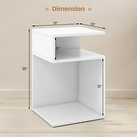 S-Shaped Side Table, Unique S-shaped Frame and 2 Open Compartments - White