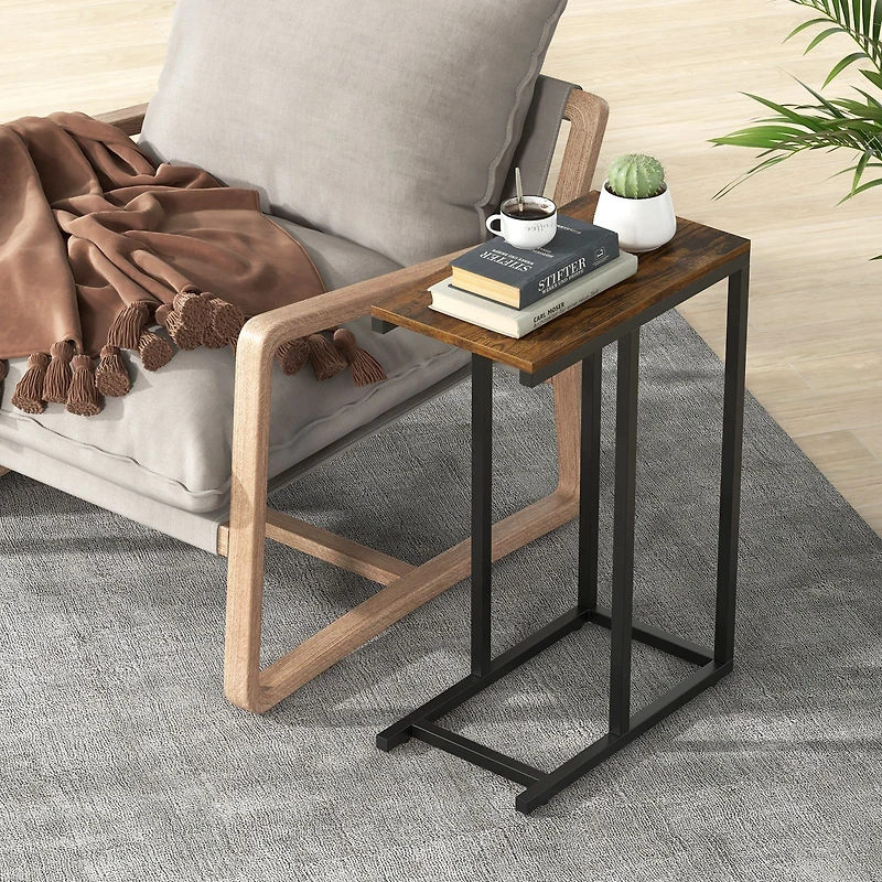 C-shaped Side Table, Heavy-duty Metal Frame