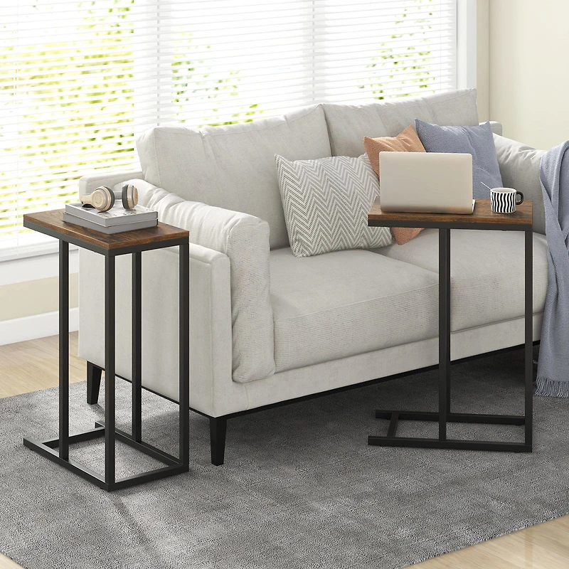 C-shaped Side Table, Heavy-duty Metal Frame