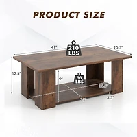 Large 41" 2-tier Wooden Modern Coffee Table, Storage Shelf