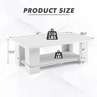 Large 41" 2-tier Wooden Modern Coffee Table, Storage Shelf