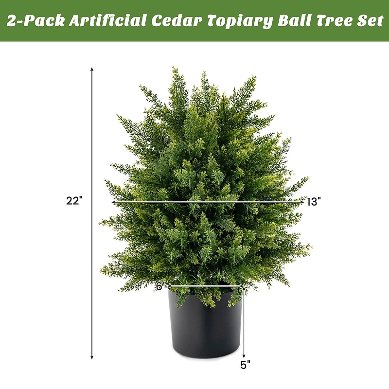 Artificial Cedar Topiary Ball Tree with Cement Pot, Set of 2