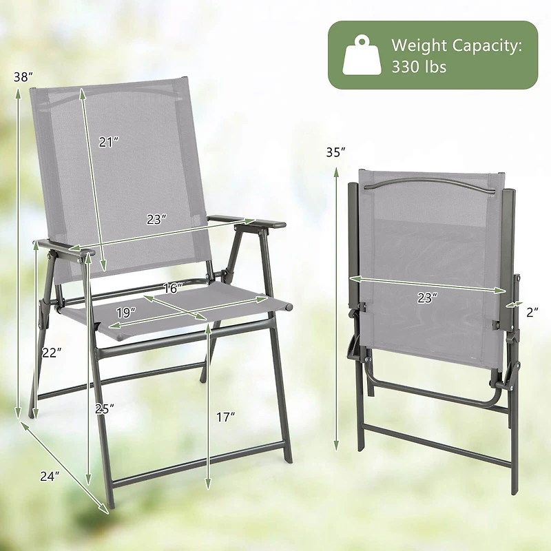 Set of 4 Patio Folding Chair Set, Rustproof Metal Frame - Gray