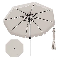 9.3 Feet Solar Patio Umbrella, 24 LED Lights Vented Top and Ruffles - Beige