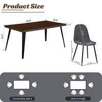 Ensemble de salle à manger moderne 5 pièces avec table marron foncé et chaises grises