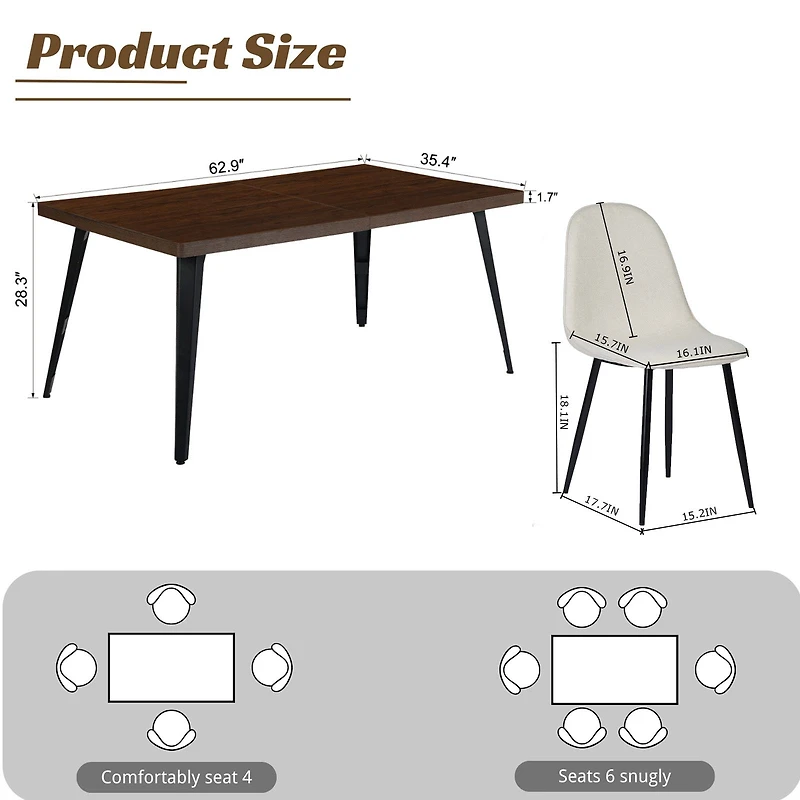 Ensemble de salle à manger moderne 5 pièces avec table marron foncé et chaises ivoire