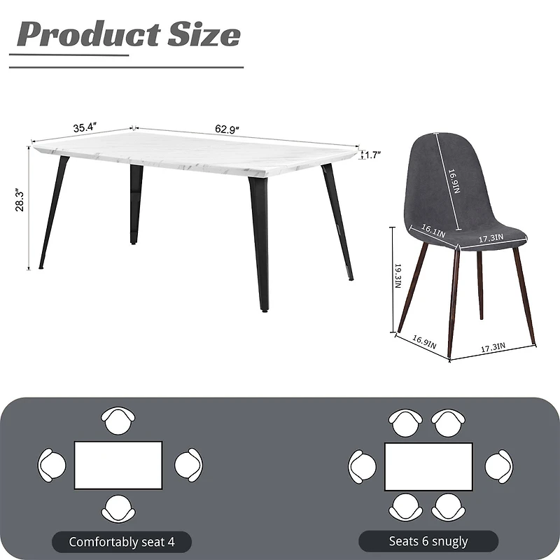 Ensemble de salle à manger moderne 5 pièces avec table en marbre et chaises grises