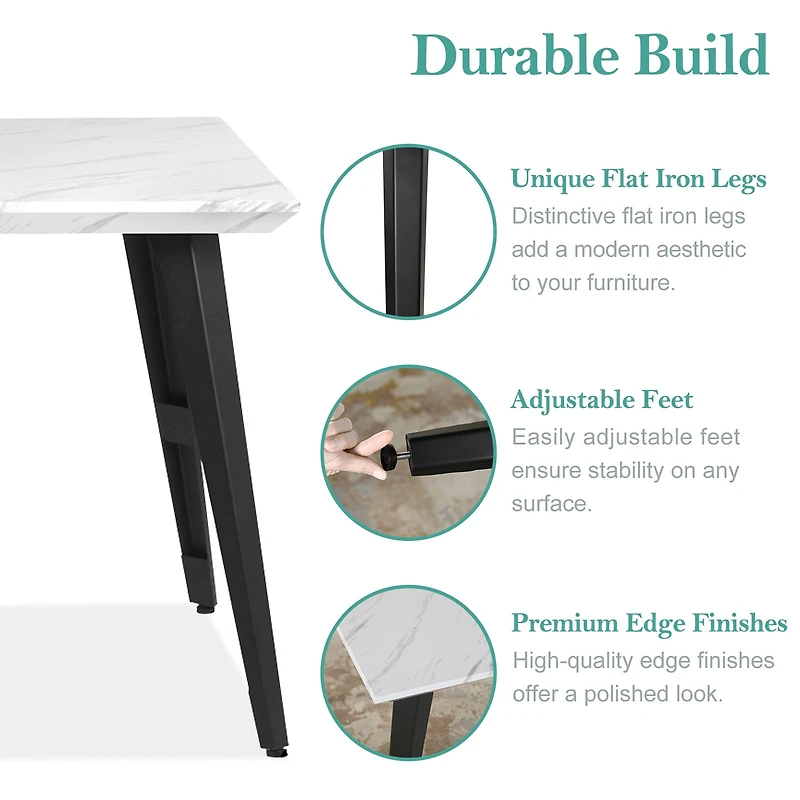 Ensemble de salle à manger moderne 5 pièces avec table en marbre et chaises ivoire