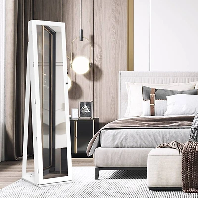 Lockable Freestanding Jewelry Armoire with Full Length Mirror