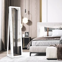 Lockable Freestanding Jewelry Armoire with Full Length Mirror