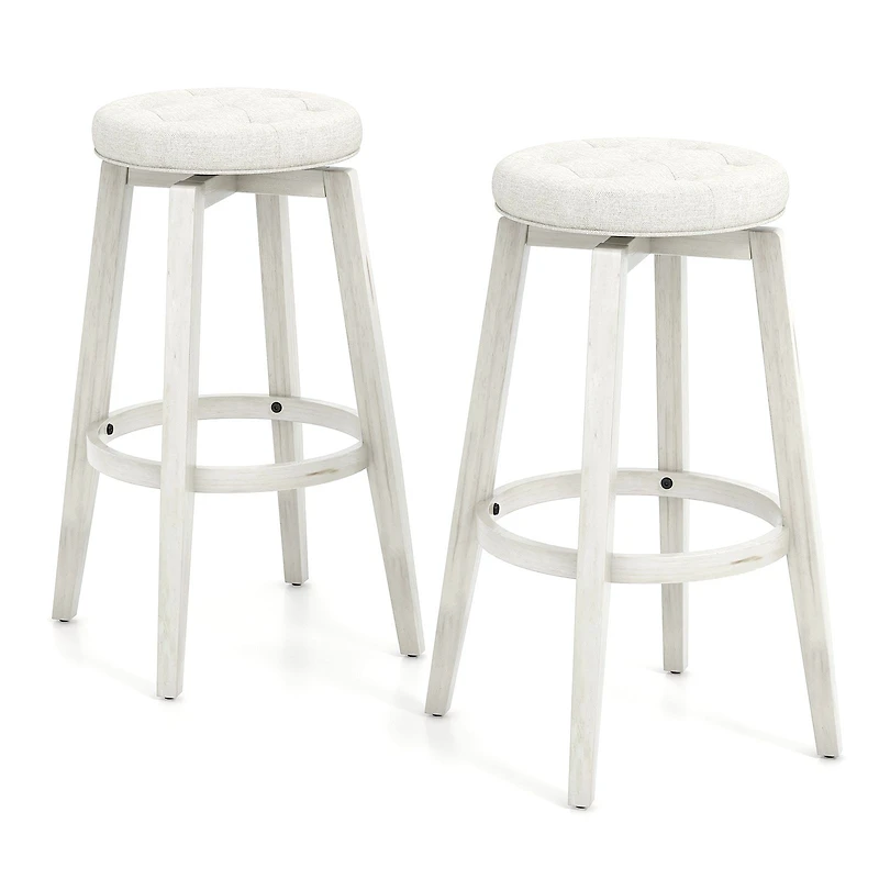 Swivel Upholstered Rubberwood Frame Bar Stool Set of 2