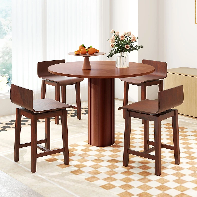 Swivel Dining Chair Set of 2, Low Back and Curved Seat - Walnut