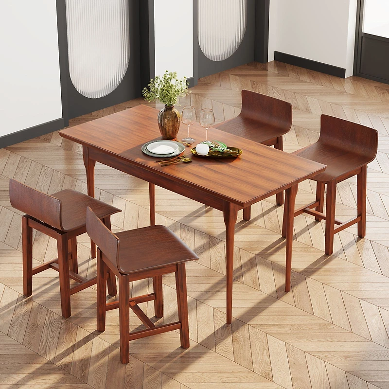 Swivel Dining Chair Set of 2, Low Back and Curved Seat - Walnut