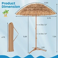 6.5 Feet Thatched Tiki Umbrella, Foldable Stand Push Button Tilt - Natural