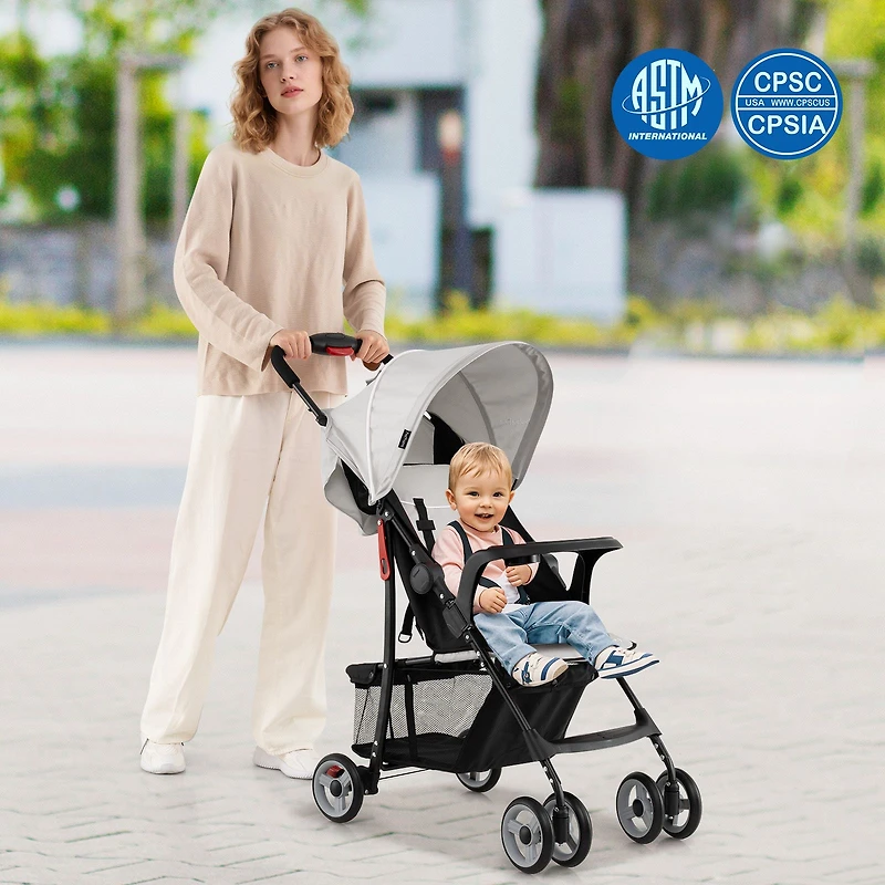 Toddler Travel Stroller for Airplane, Canopy and Adjustable Backrest