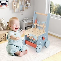 2-in-1 Toddler Wooden Baby Push Walker, Multi-Activity Center