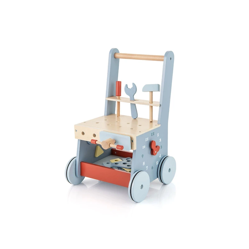 2-in-1 Toddler Wooden Baby Push Walker, Multi-Activity Center