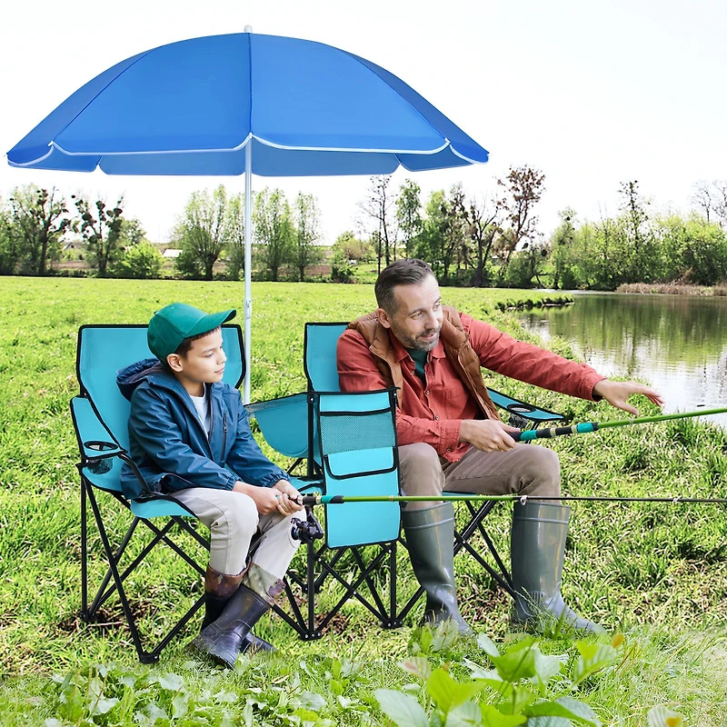 Portable Folding Picnic Double Chair, Umbrella