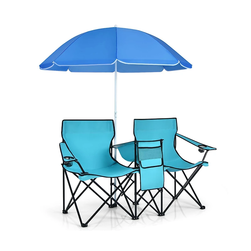 Portable Folding Picnic Double Chair, Umbrella