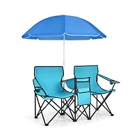 Portable Folding Picnic Double Chair, Umbrella
