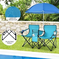 Chaise double de pique-nique pliable et portable, parasol