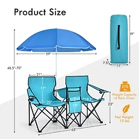 Portable Folding Picnic Double Chair, Umbrella