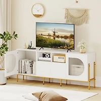 TV Stand for 70" TV, Power Outlets Drawers and Open Shelves - White