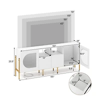 TV Stand for 70" TV, Power Outlets Drawers and Open Shelves - White
