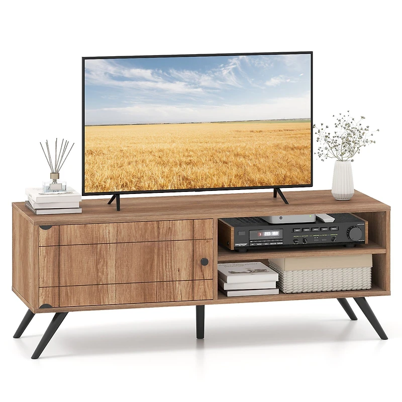 Meuble TV pour téléviseurs jusqu'à 55 po, Meuble multimédia moderne de style Mid-Century, armoire de rangement - Chêne