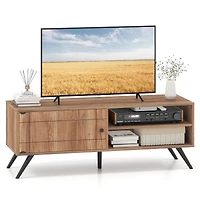 Meuble TV pour téléviseurs jusqu'à 55 po, Meuble multimédia moderne de style Mid-Century, armoire de rangement - Chêne