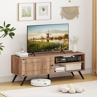 TV Stand for TVs up to 55" Mid Century Modern Entertainment Center, Storage Cabinet - Oak