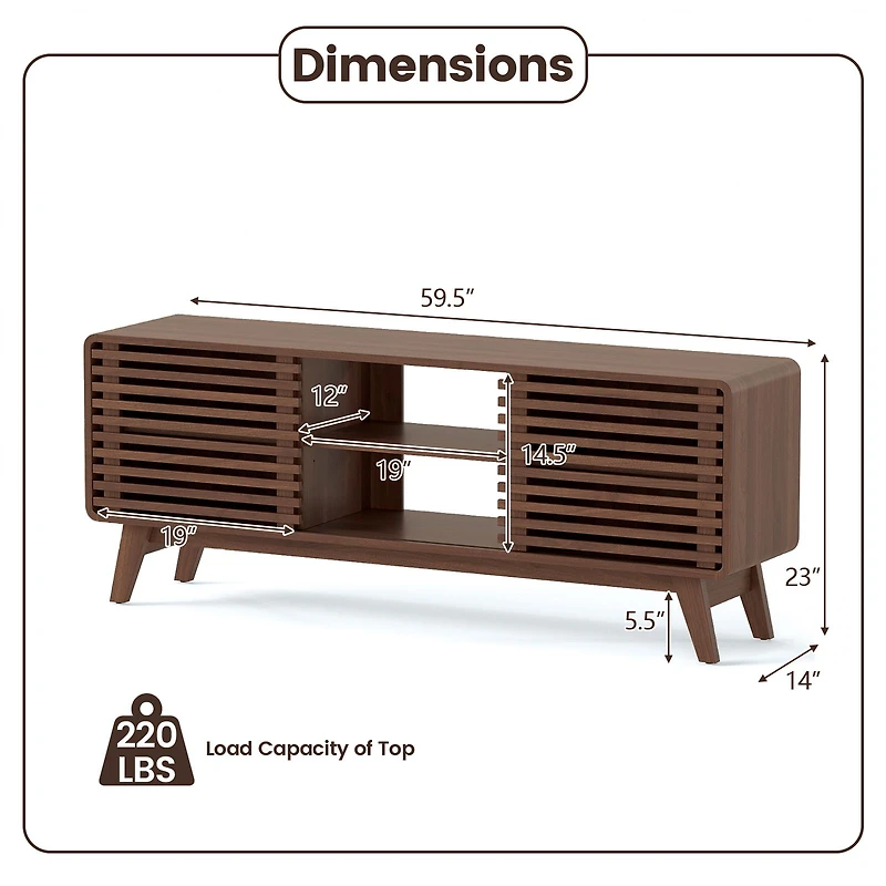 TV Stand for TVs up to 65", Sliding Doors and Adjustable Shelves for Living Room - Walnut