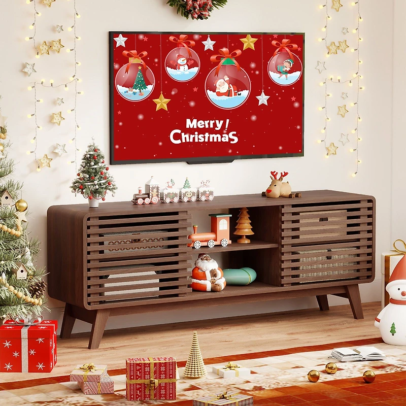 TV Stand for TVs up to 65", Sliding Doors and Adjustable Shelves for Living Room - Walnut