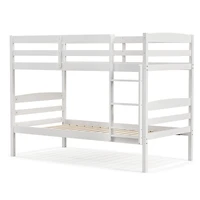 Solid Wood Twin Over Twin Bunk Bed Frame, High Guardrails and Integrated Ladder - White