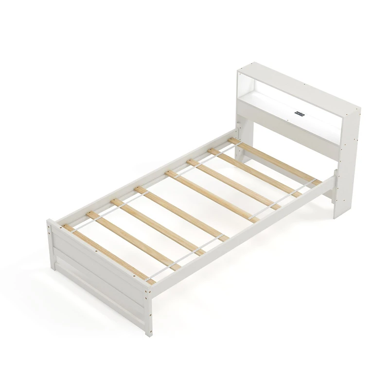 Twin Bed Frame, Storage Headboard and Charging Station