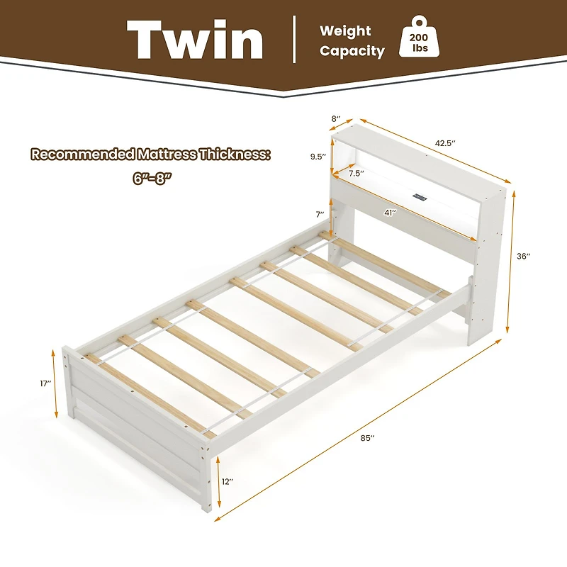 Twin Bed Frame, Storage Headboard and Charging Station