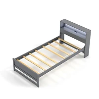 Twin Bed Frame, Storage Headboard and Charging Station